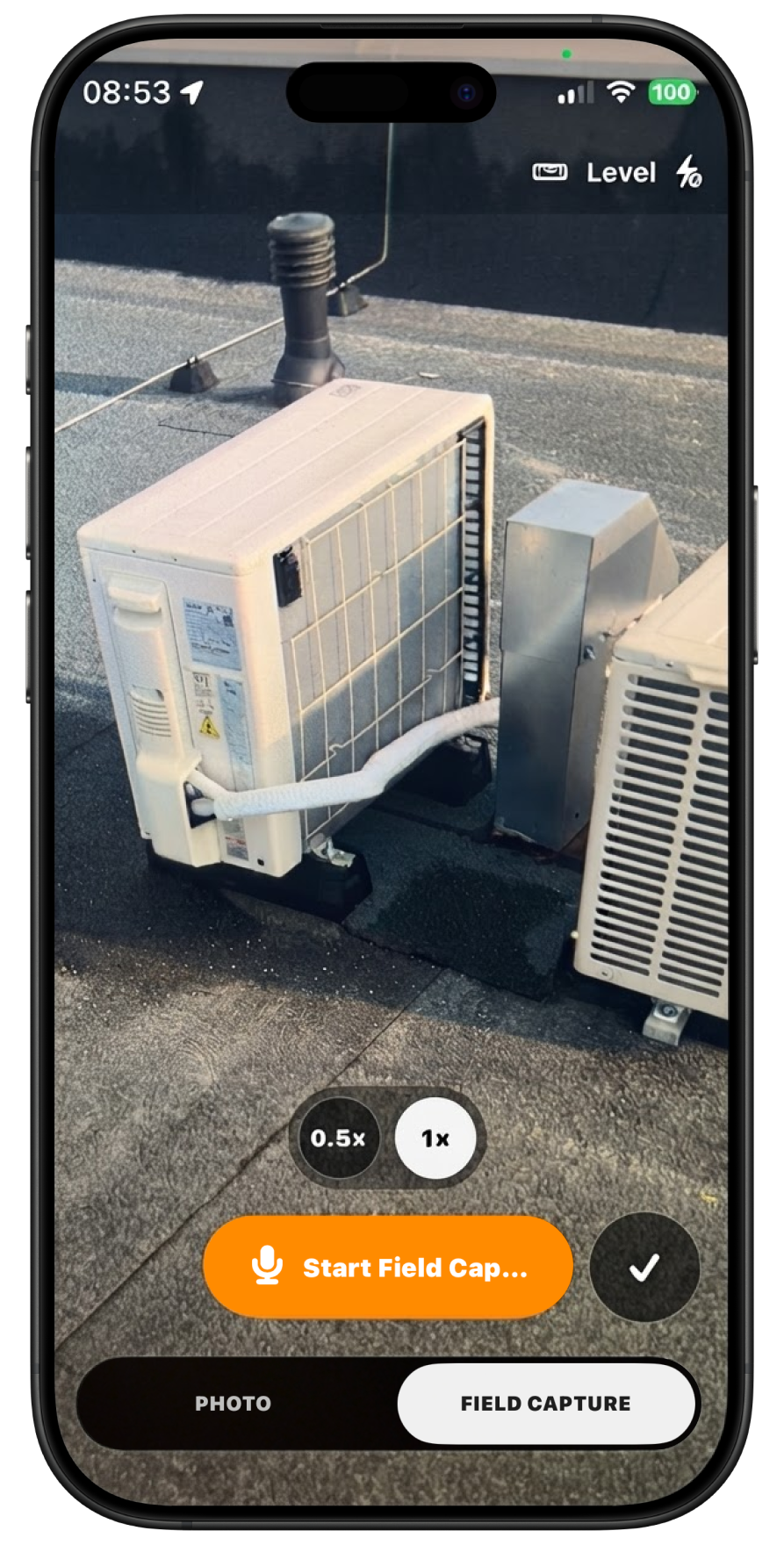 ProofLog camera with Field Capture mode selected and Start Field Capture button