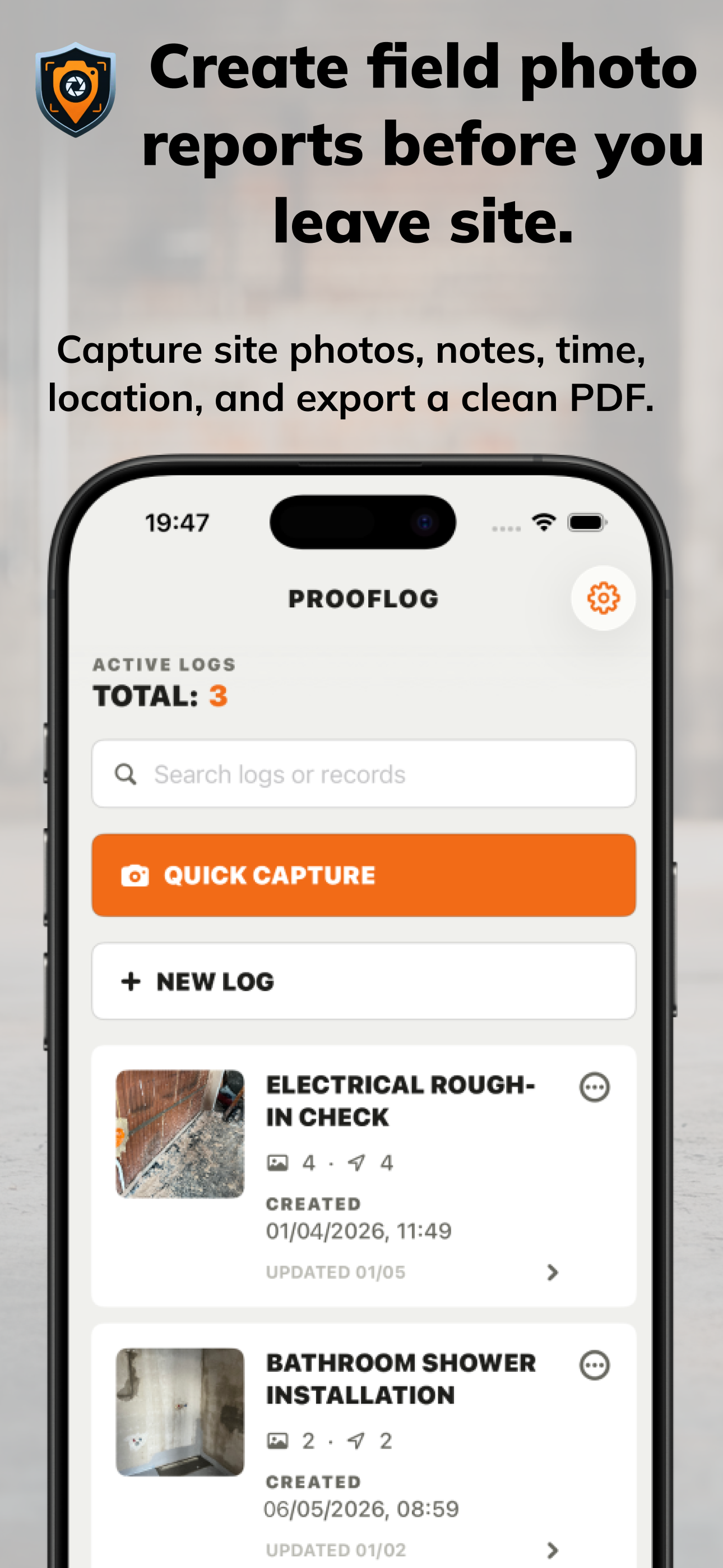 ProofLog photo records screen