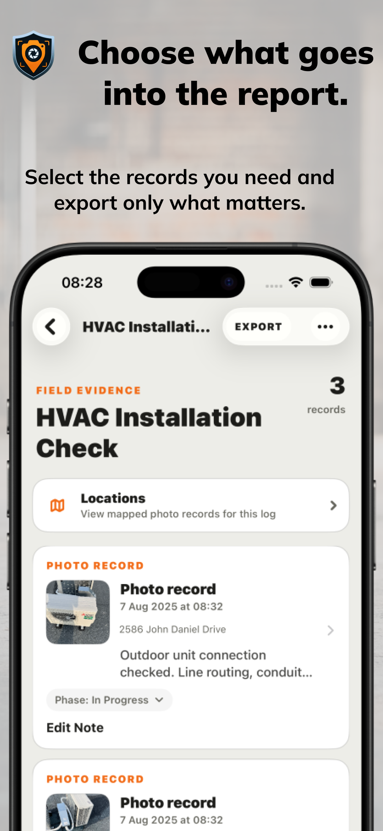 ProofLog record selection screen